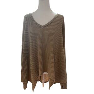 Free People Coraline Thermal Top Womens Oversize Waffle Shirt Color Tan Size L